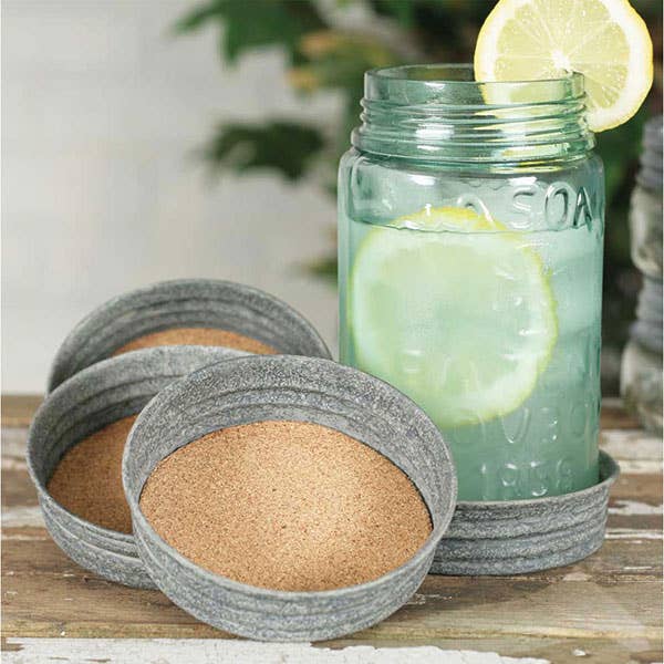 Set of Four Mason Jar Lid Coasters - Stop And Smell The Rose