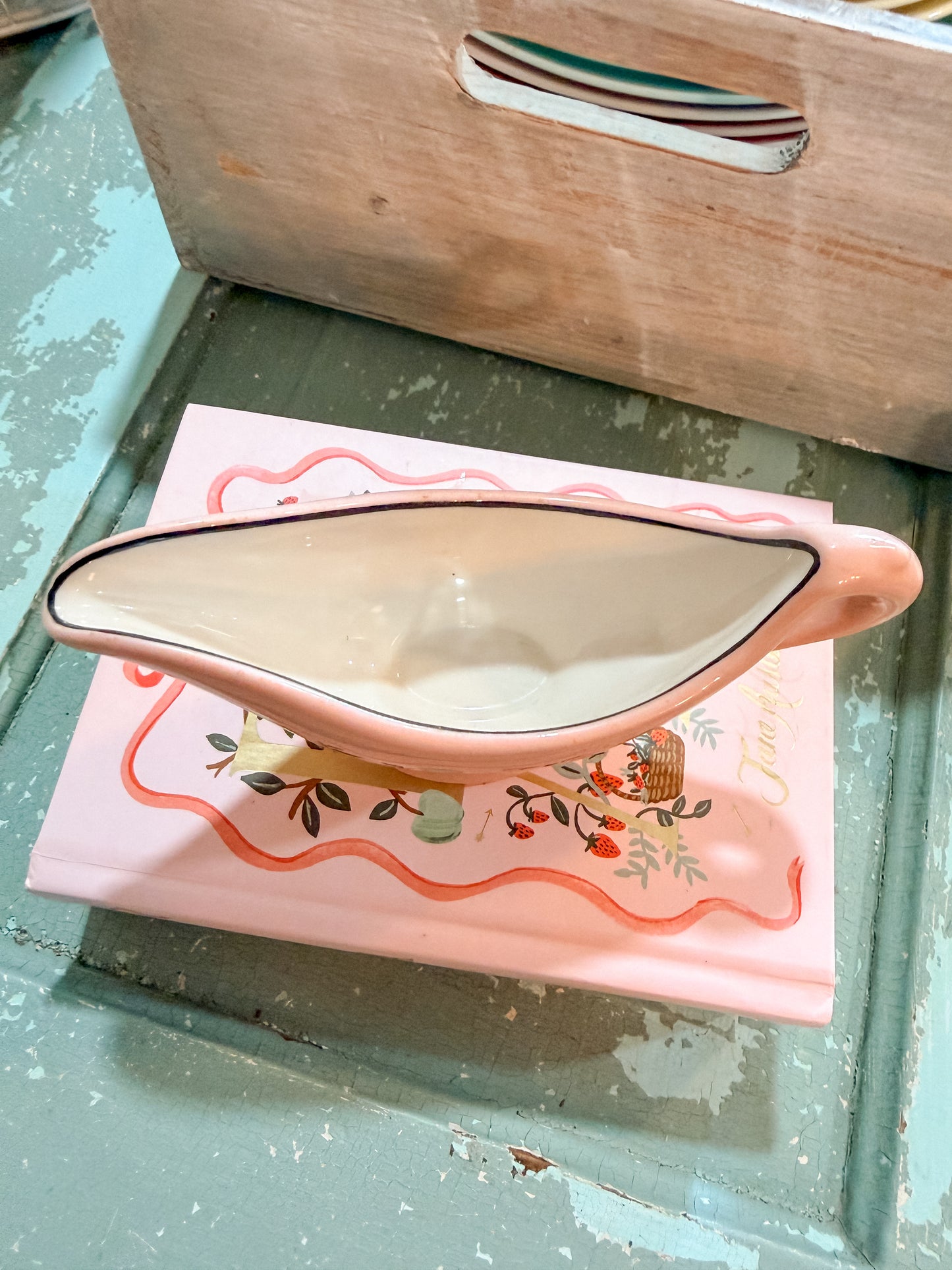 Vintage Pink Chunky Small Gravy Boat or Cramer