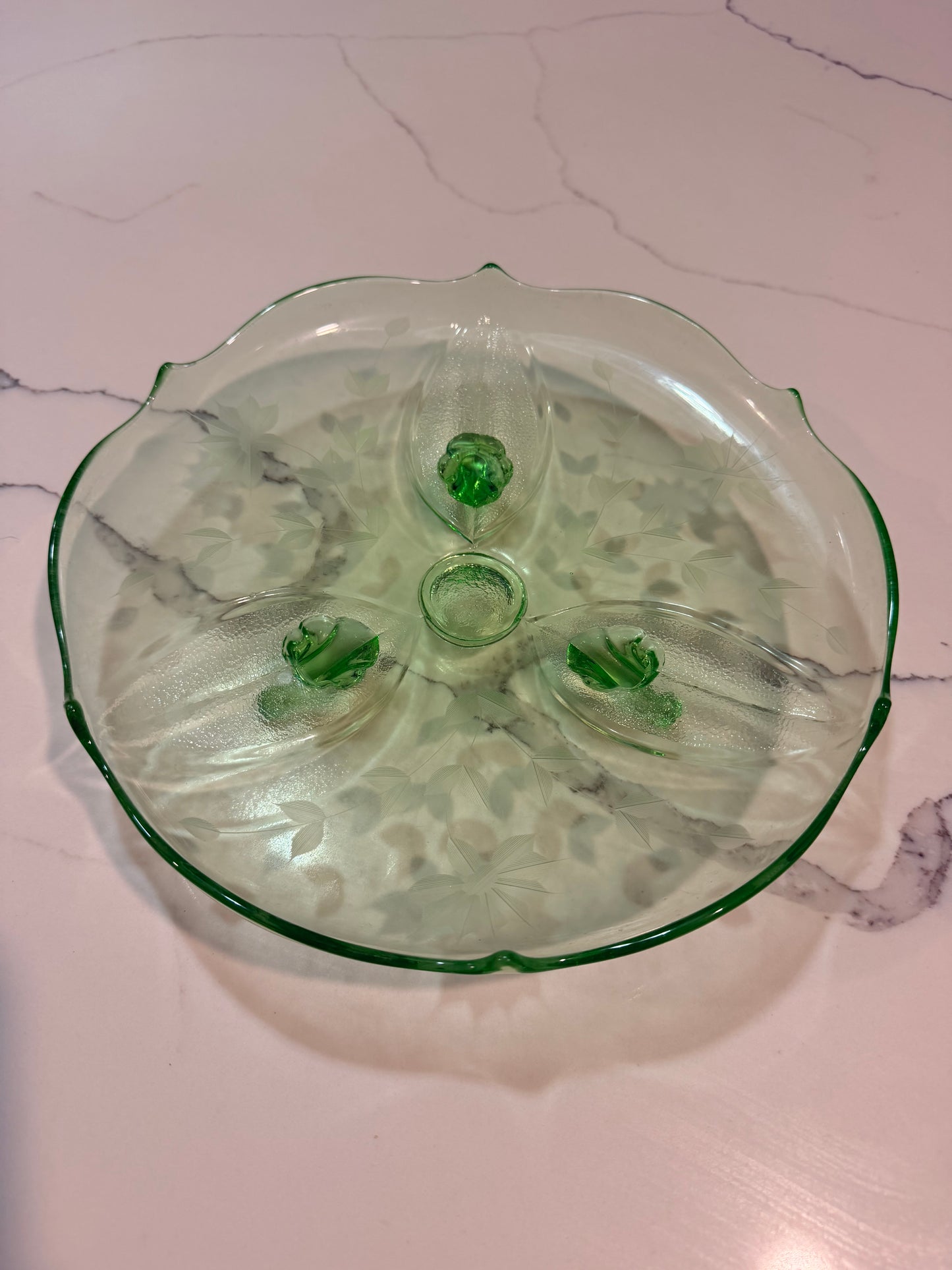 Vintage Uranium Green Depression Glass Cake Plate Stand 10.5"
