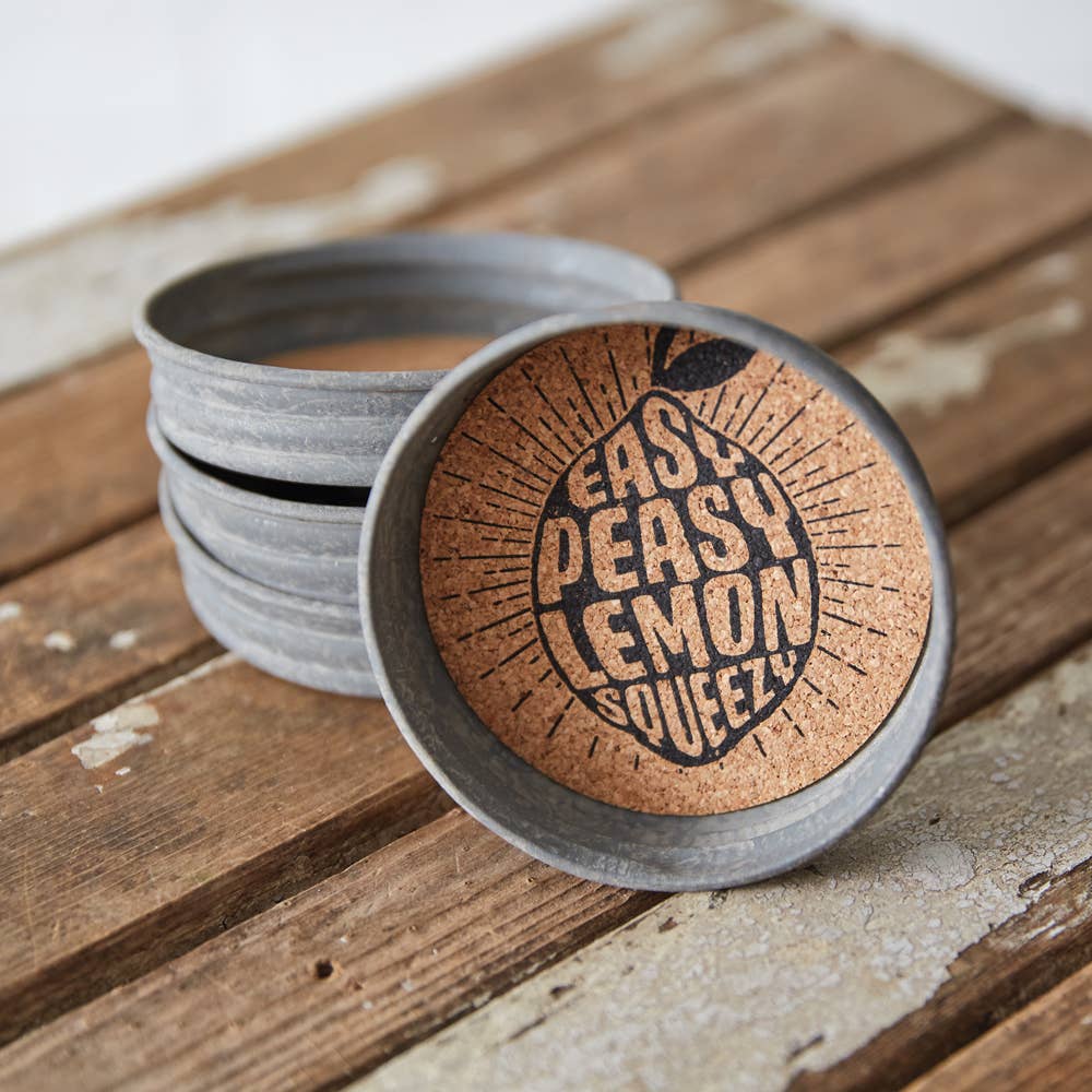 Set of Four Mason Jar Lid Coaster - Easy Peasy Lemon Squeezy