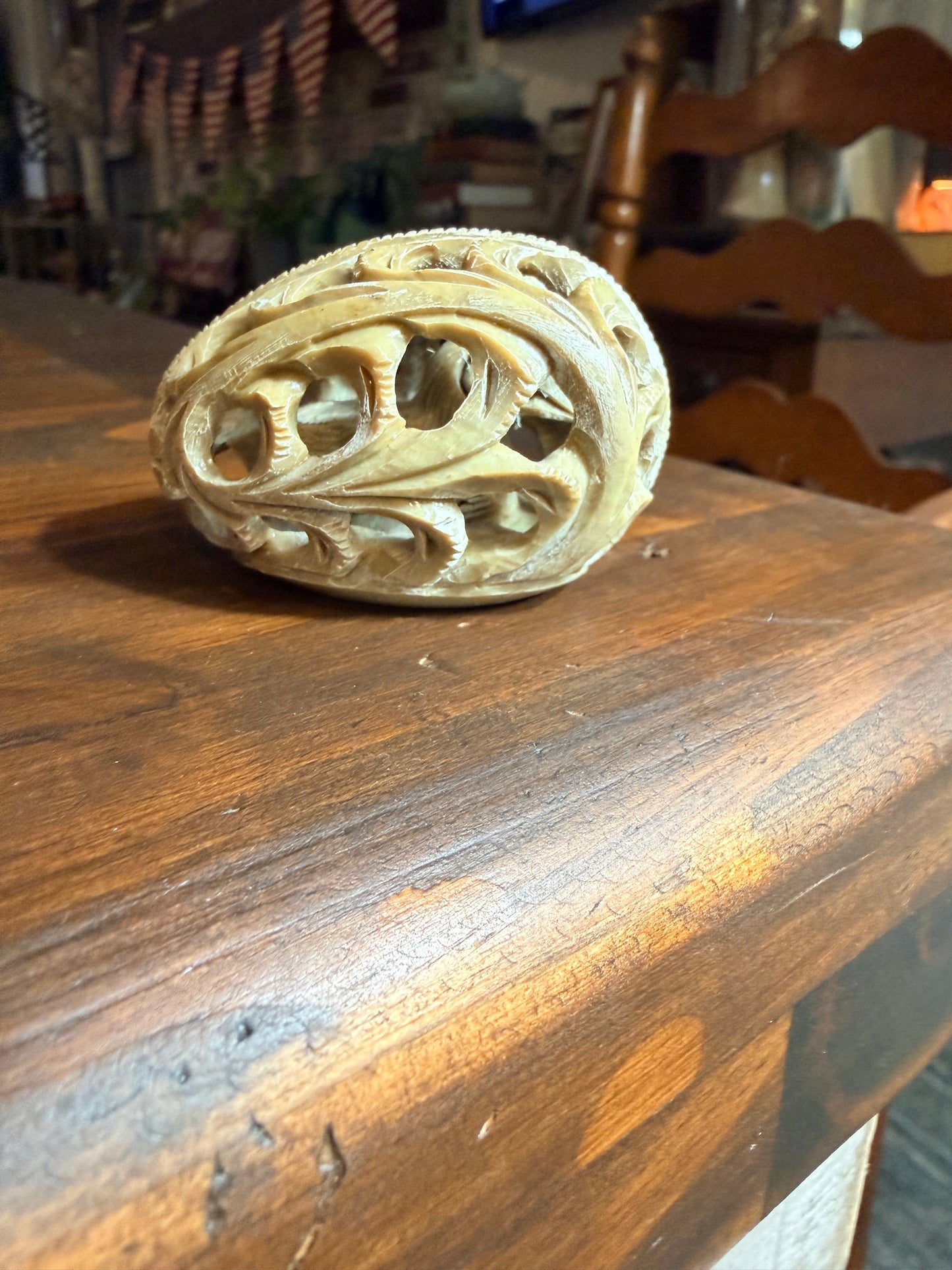 Handcrafted Natural Soapstone/Agate Egg with bird inside. Rare find