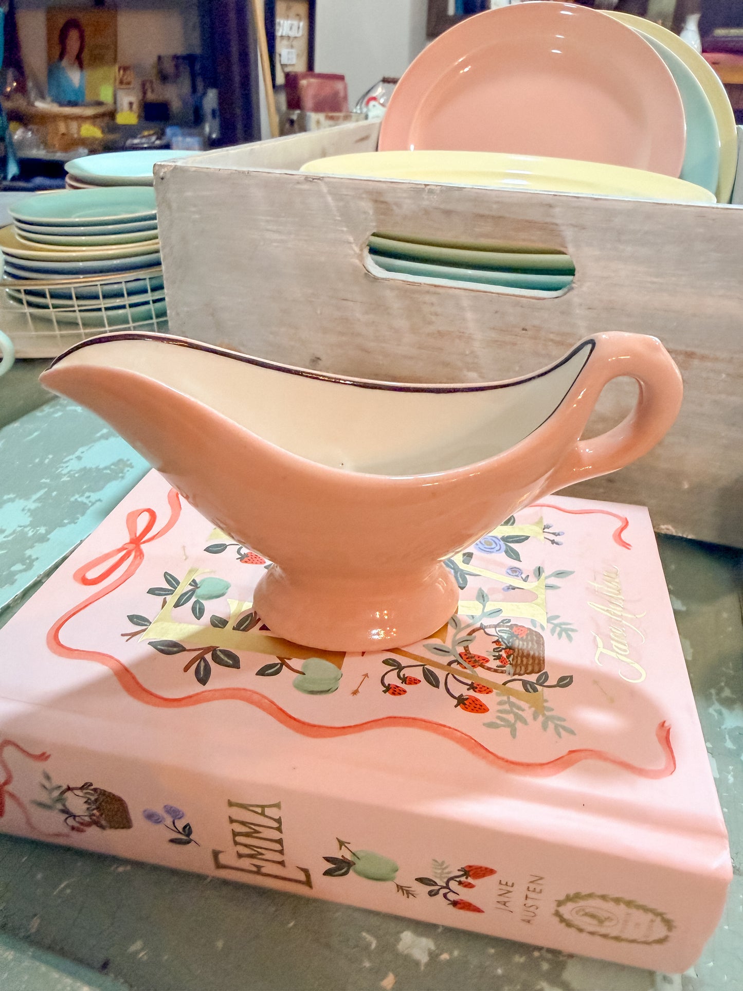 Vintage Pink Chunky Small Gravy Boat or Cramer
