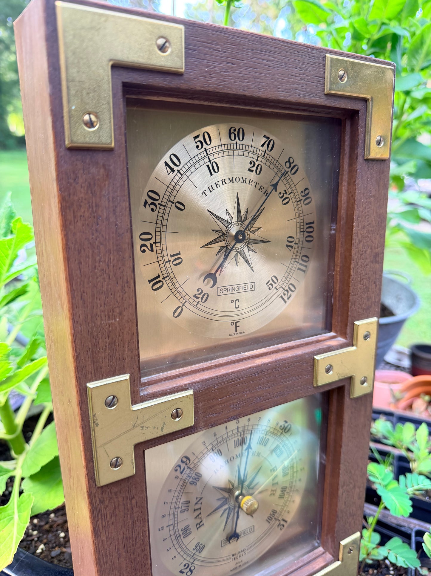 Vintage Springfield barometer-thermometer-C&F humidity meter USA wall 20"